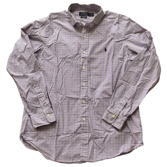Polo Ralph Lauren Purple & Green Checked Spread Collar Button Down Men’s Large - Picture 2 of 7